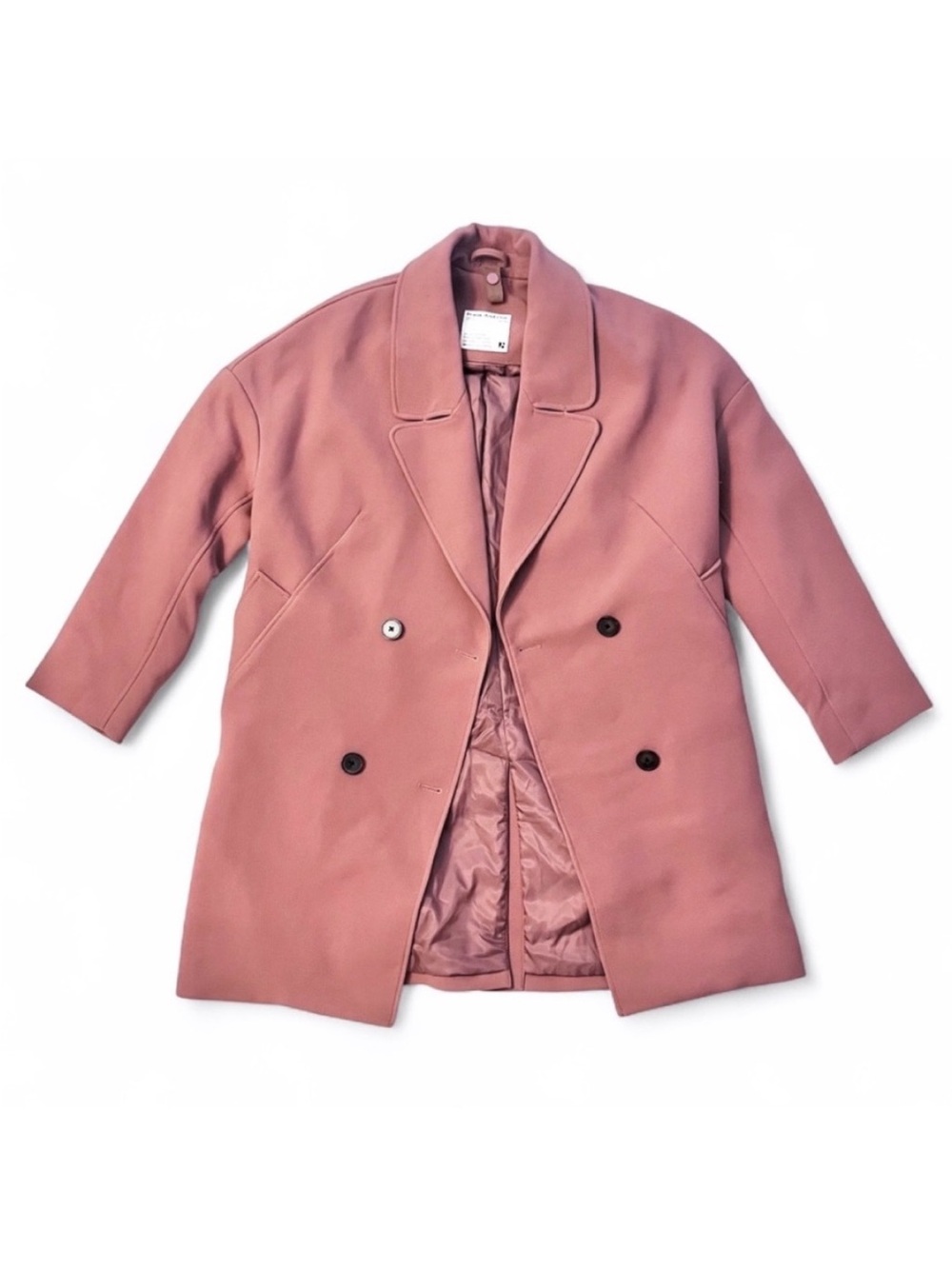 Frank & Oak Pink Tie Waist Double Breasted Oversized Cocoon Coat medium
